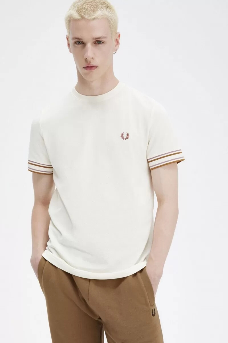 fred perry bold tipped piqué t-shirt da uomo beige