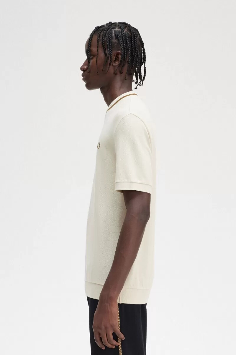 fred perry crew neck piqué t-shirt da uomo color avena