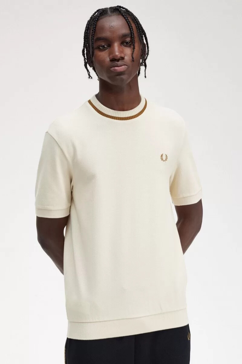 fred perry crew neck piqué t-shirt da uomo color avena