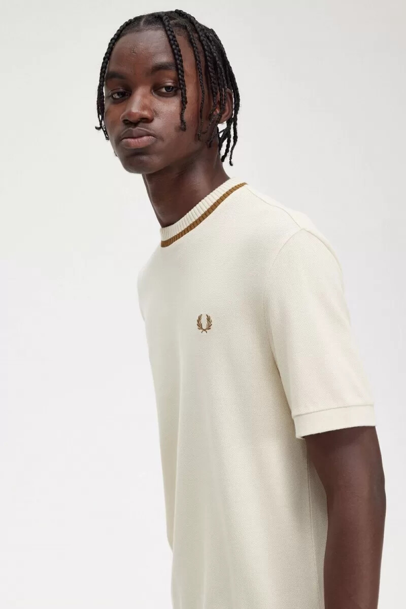 fred perry crew neck piqué t-shirt da uomo color avena