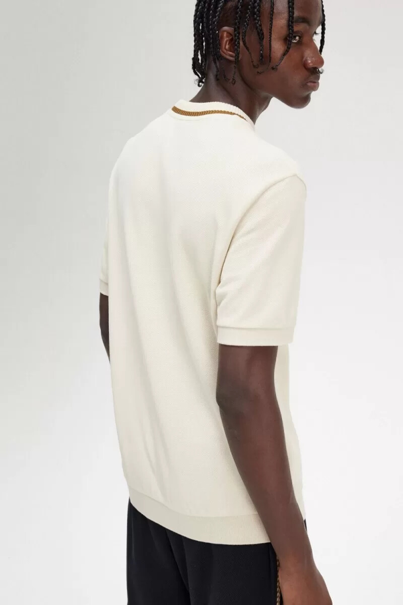 fred perry crew neck piqué t-shirt da uomo color avena