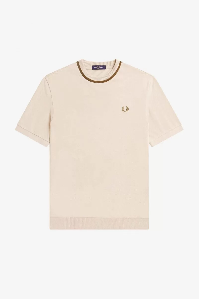 fred perry crew neck piqué t-shirt da uomo color avena