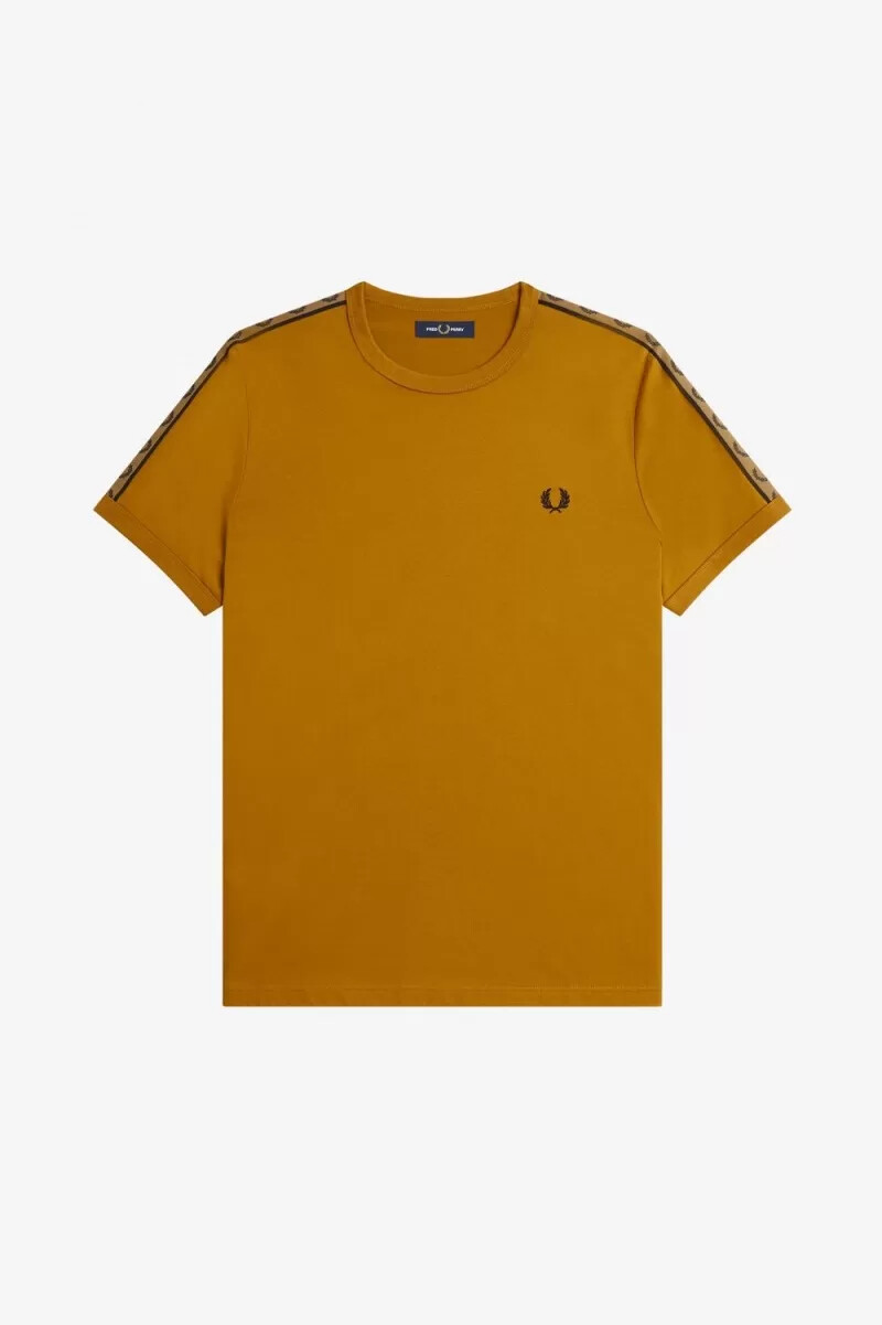 fred perry contrast tape ringer t-shirt da uomo marrone caffè scuro