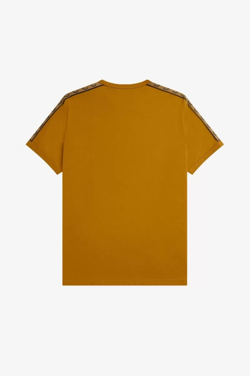 fred perry contrast tape ringer t-shirt da uomo marrone caffè scuro