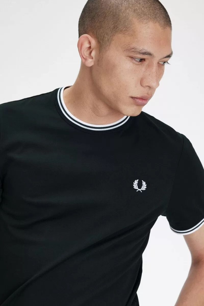 fred perry twin tipped t-shirt da uomo verde notte bianco neve