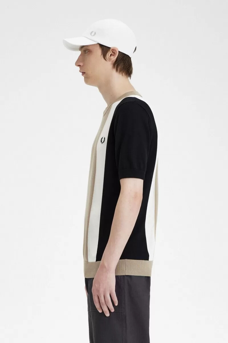 fred perry t-shirt da uomo in maglia fine a righe nero bianco neve grigio caldo