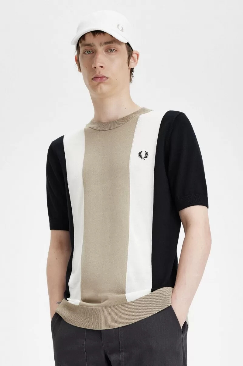 fred perry t-shirt da uomo in maglia fine a righe nero bianco neve grigio caldo