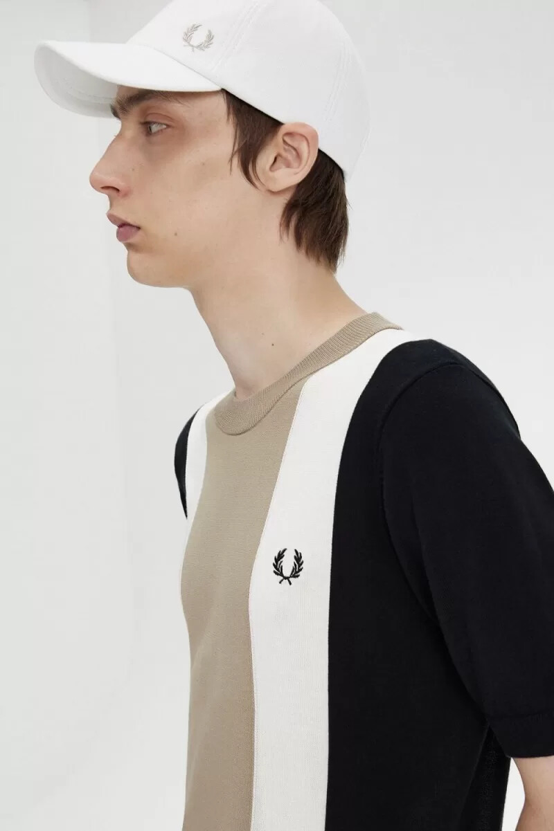 fred perry t-shirt da uomo in maglia fine a righe nero bianco neve grigio caldo