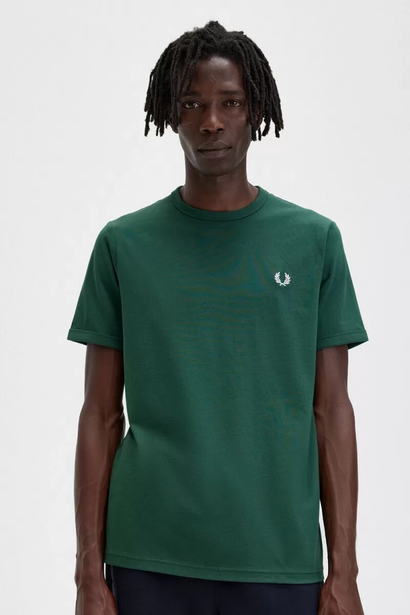 fred perry ringer t-shirt da uomo verde edera