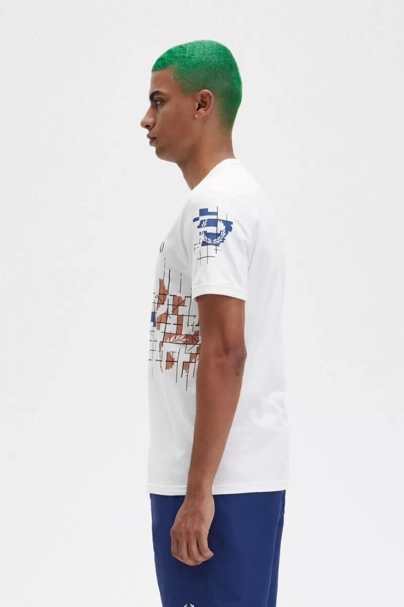 t-shirt da uomo fred perry grid print biancaneve