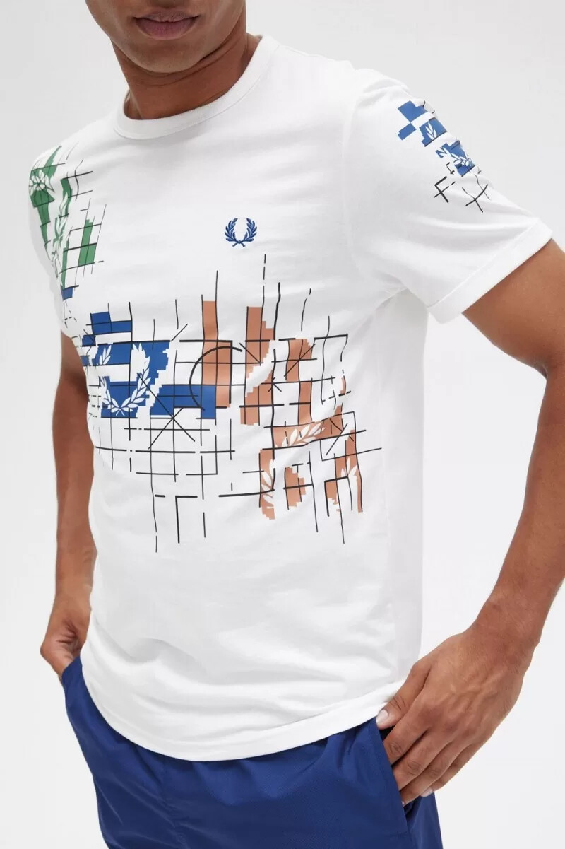 t-shirt da uomo fred perry grid print biancaneve
