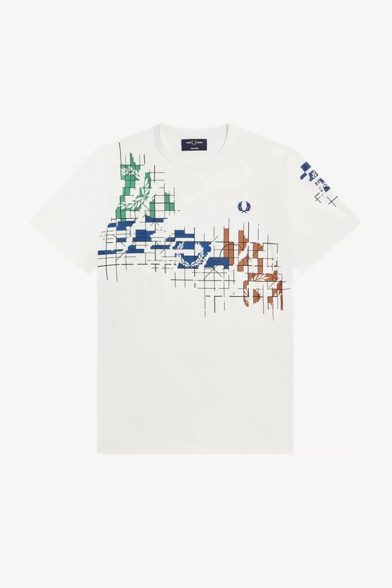 t-shirt da uomo fred perry grid print biancaneve
