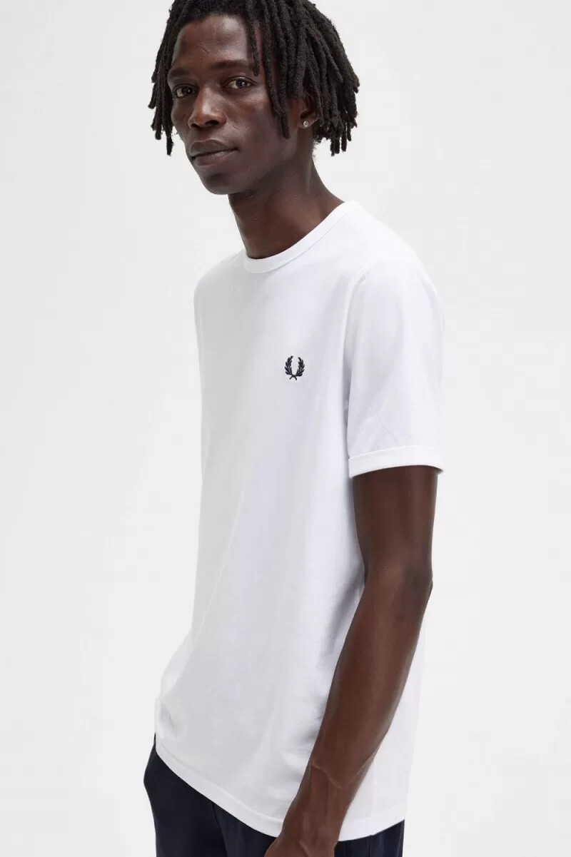 fred perry ringer t-shirt bianca da uomo