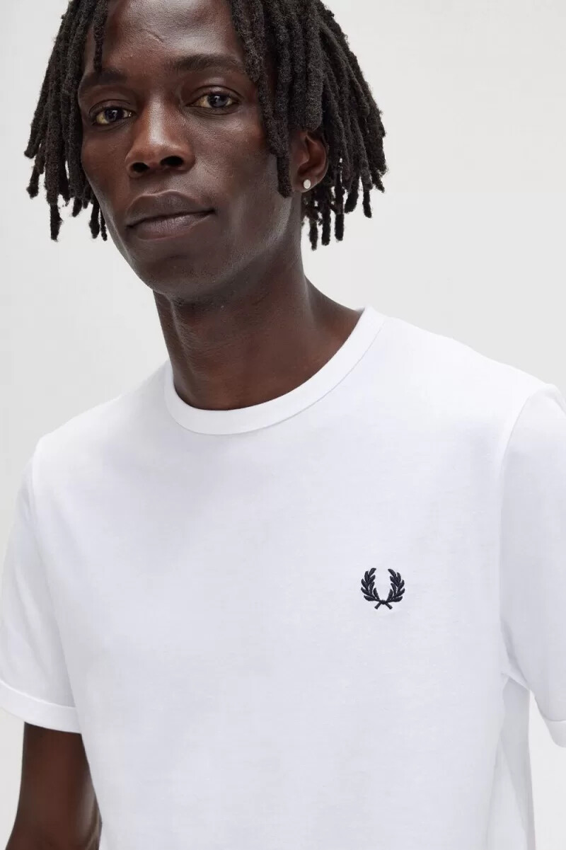 fred perry ringer t-shirt bianca da uomo