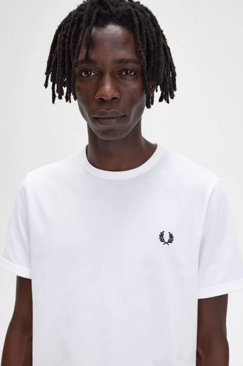 fred perry ringer t-shirt bianca da uomo
