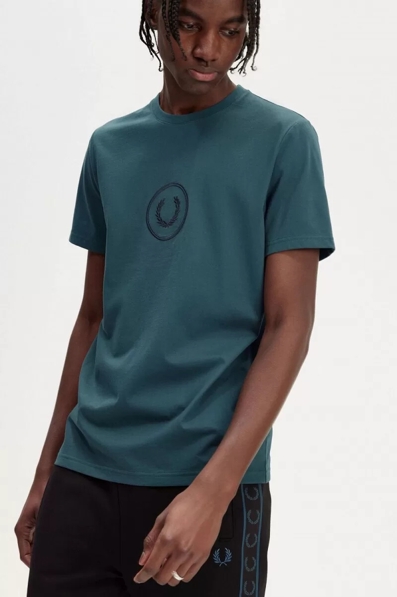 maglietta da uomo fred perry circle branding blu petrolio