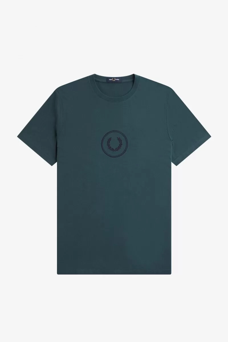 maglietta da uomo fred perry circle branding blu petrolio