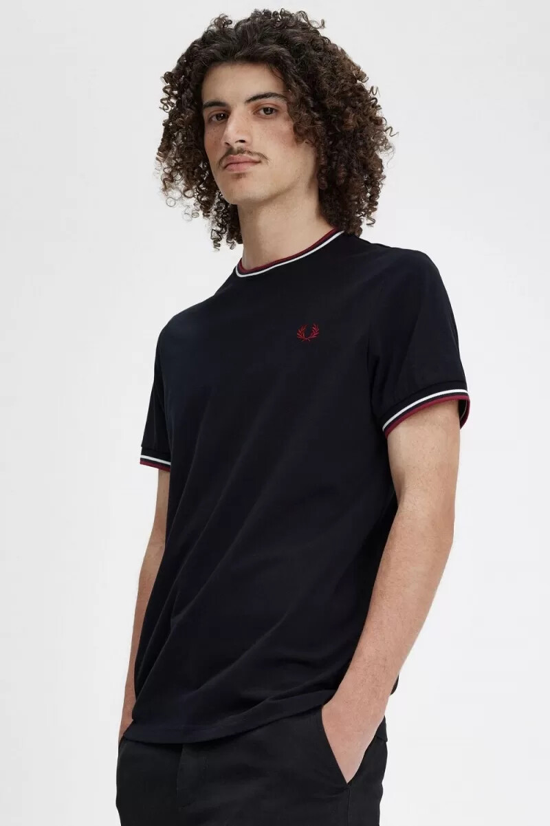 fred perry twin tipped t-shirt da uomo blu navy bianco neve rosso bruciato