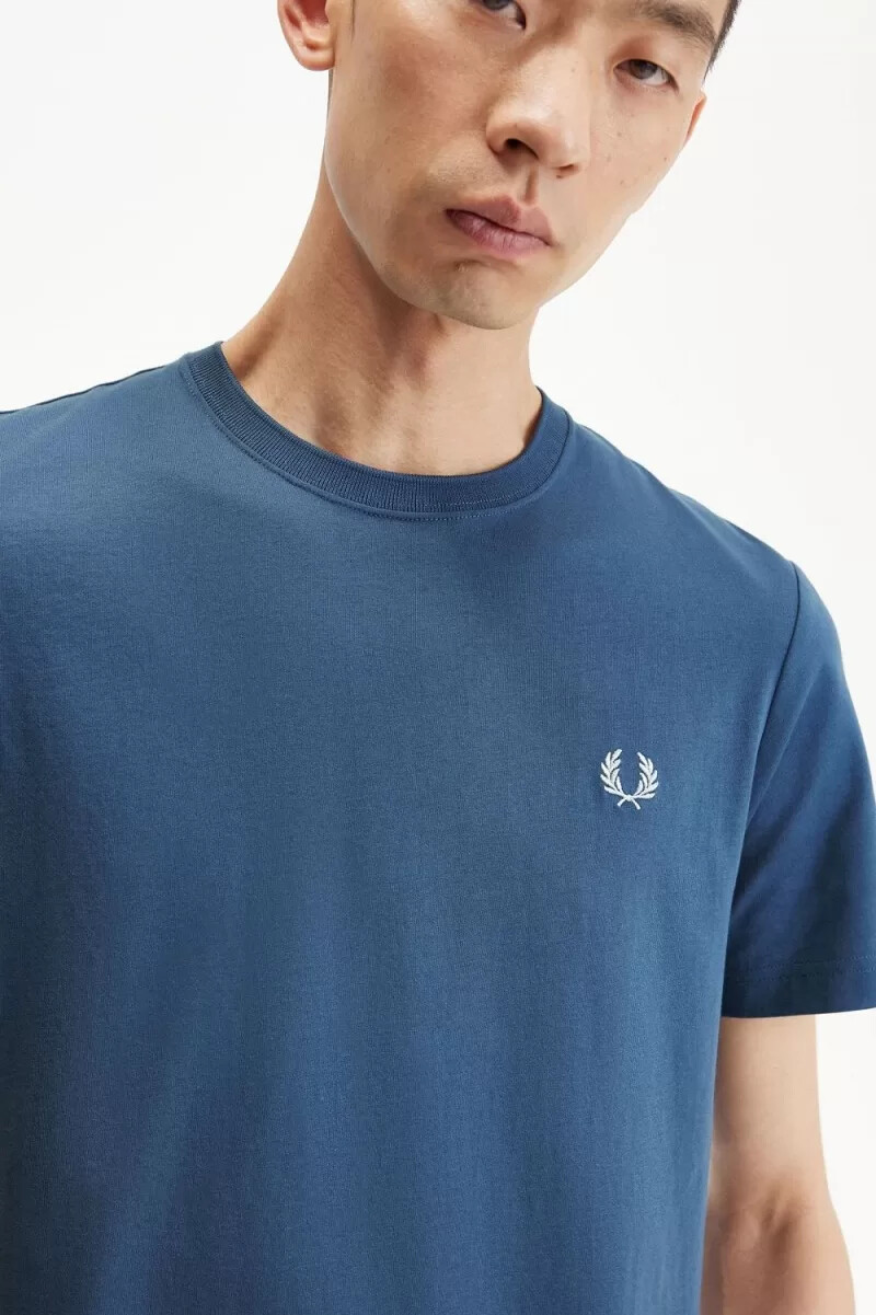 fred perry crew neck t-shirt da uomo blu notte chiaro acquamarina
