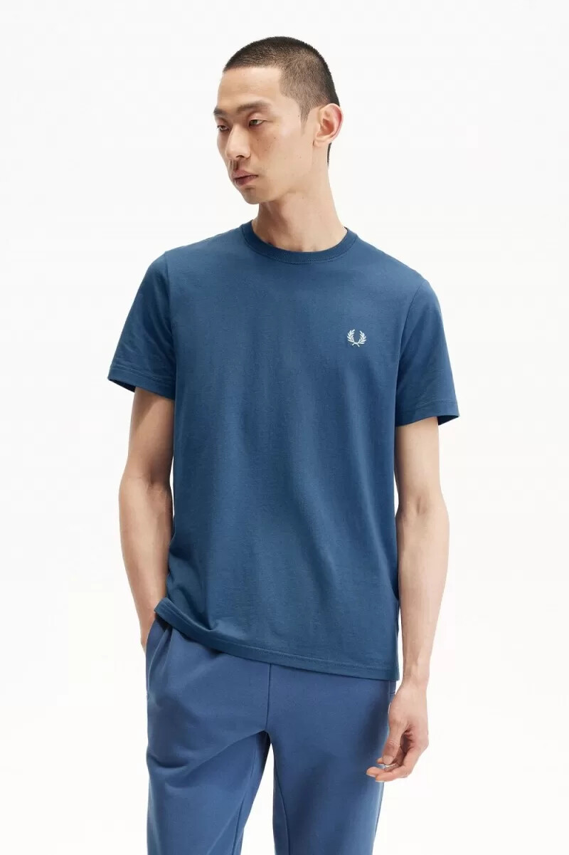 fred perry crew neck t-shirt da uomo blu notte chiaro acquamarina