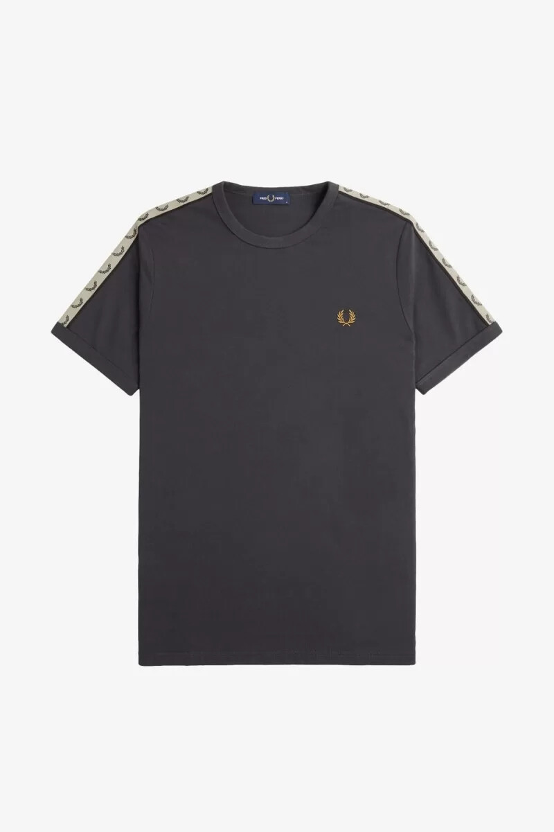 fred perry contrast tape ringer t-shirt da uomo con ancora grigia e nera