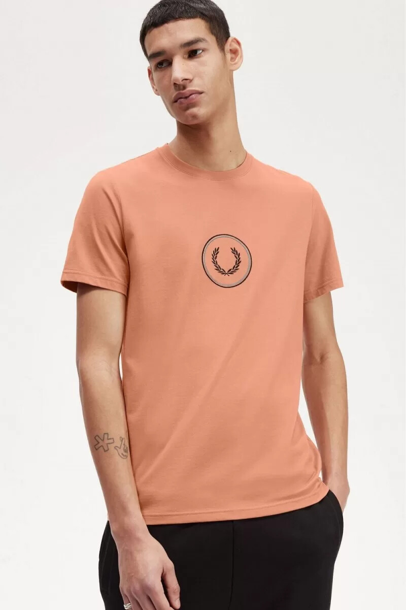 maglietta da uomo fred perry circle branding light rust