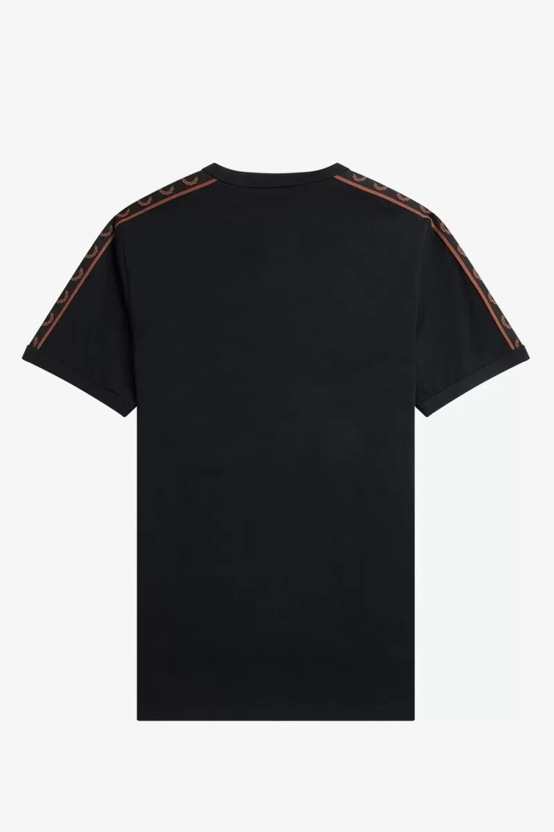 fred perry contrast tape ringer t-shirt da uomo nera whisky marrone