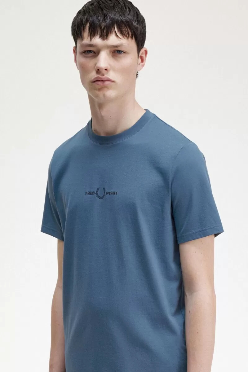 maglietta da uomo ricamata fred perry blu notte