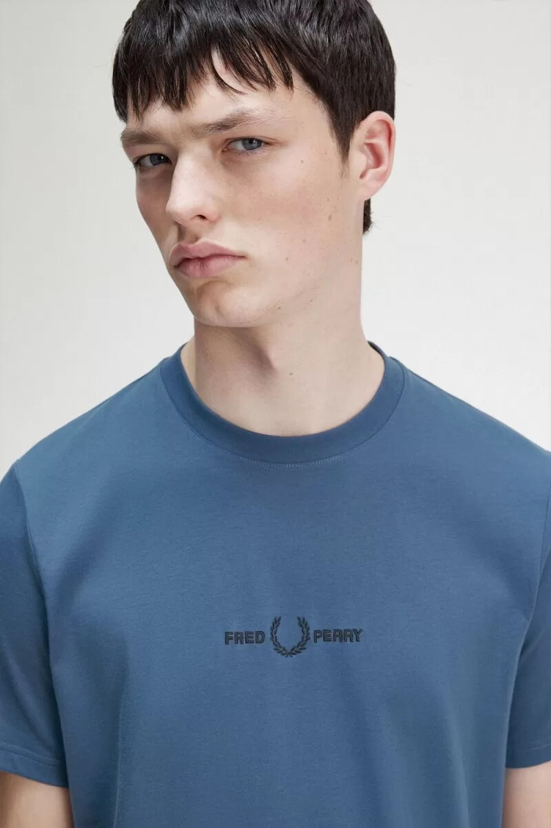 maglietta da uomo ricamata fred perry blu notte