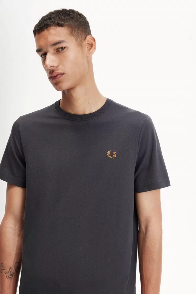 fred perry crew neck t-shirt da uomo anchor grey dark coffee