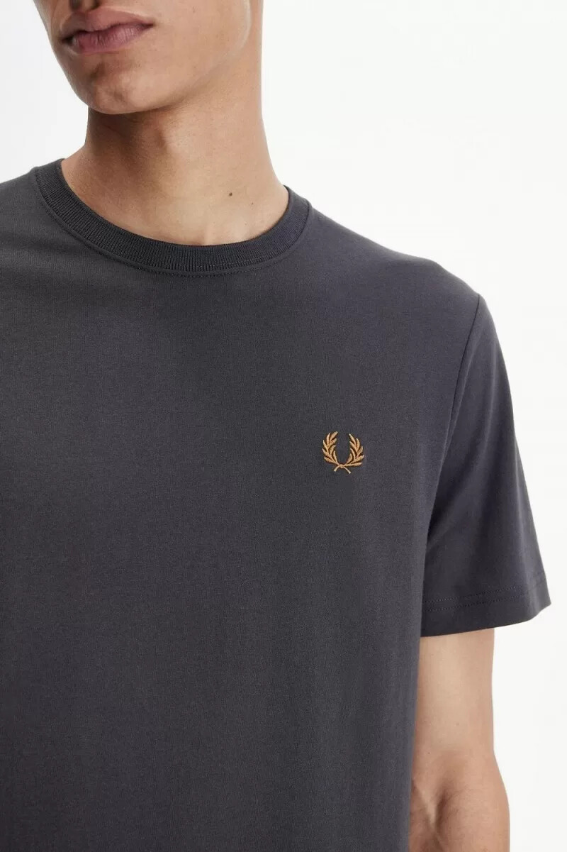 fred perry crew neck t-shirt da uomo anchor grey dark coffee