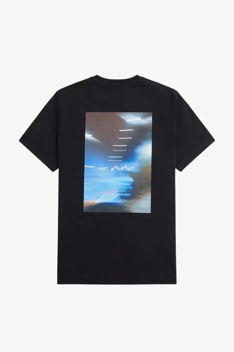 fred perry maglietta da uomo con grafica astratta nera e bianca