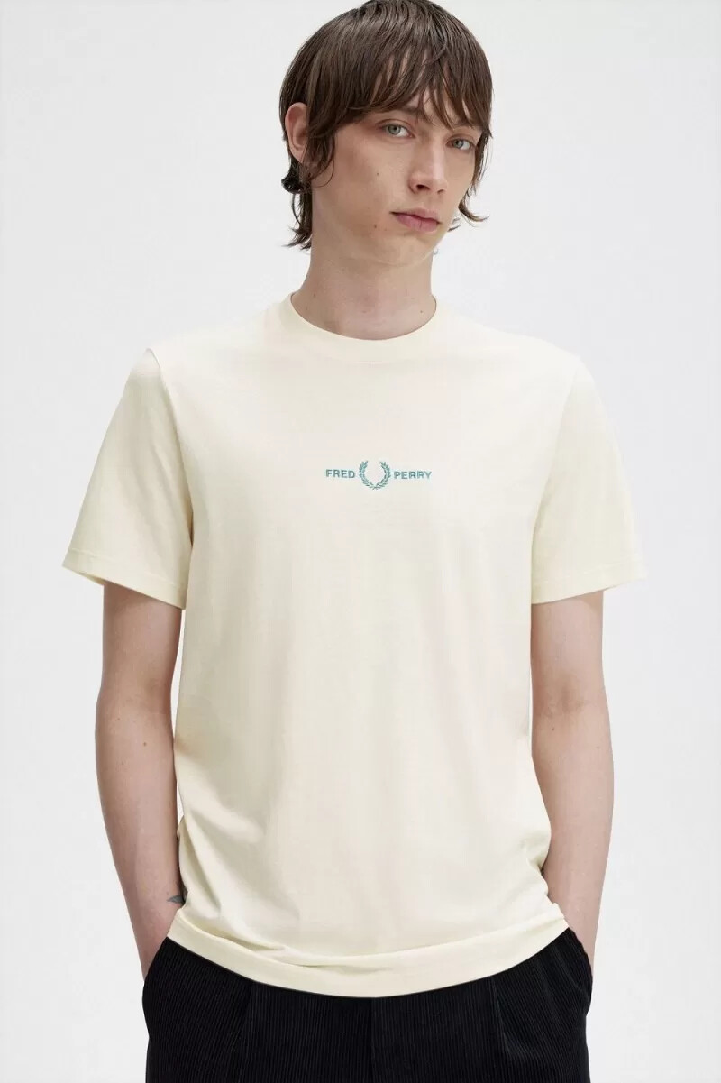 maglietta da uomo ricamata fred perry beige