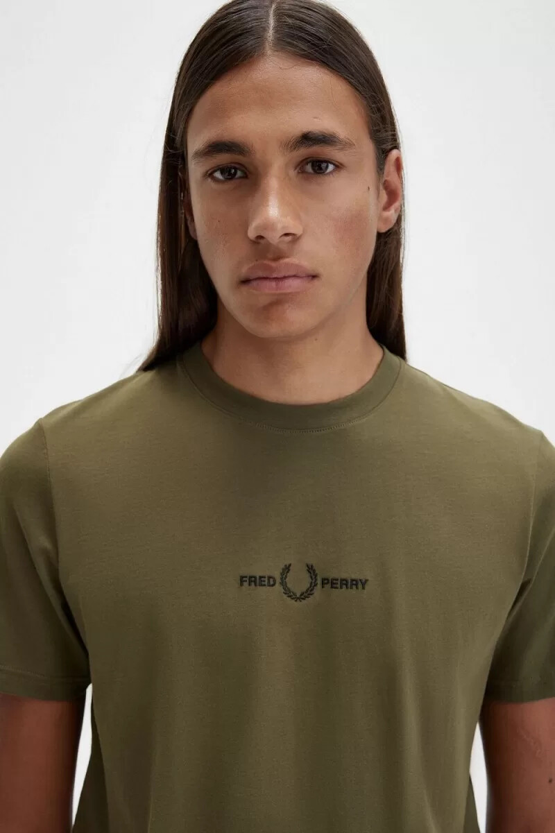 maglietta da uomo fred perry ricamata verde uniforme