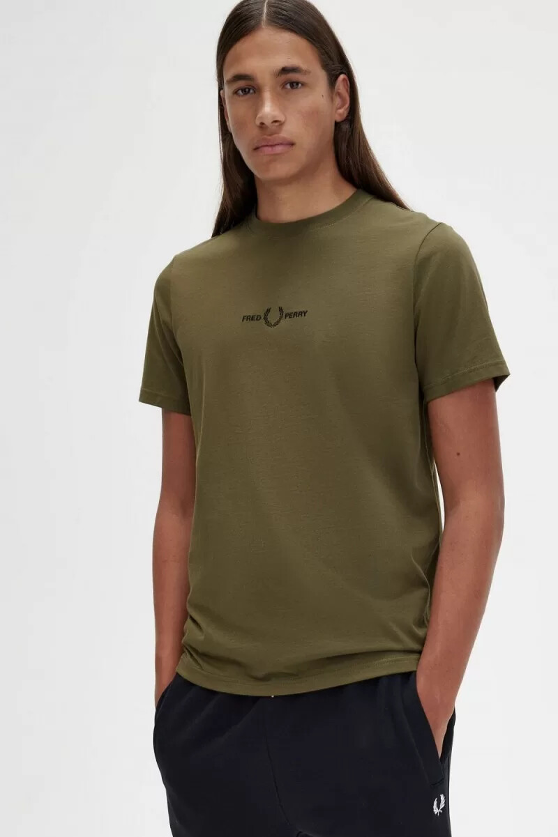 maglietta da uomo fred perry ricamata verde uniforme