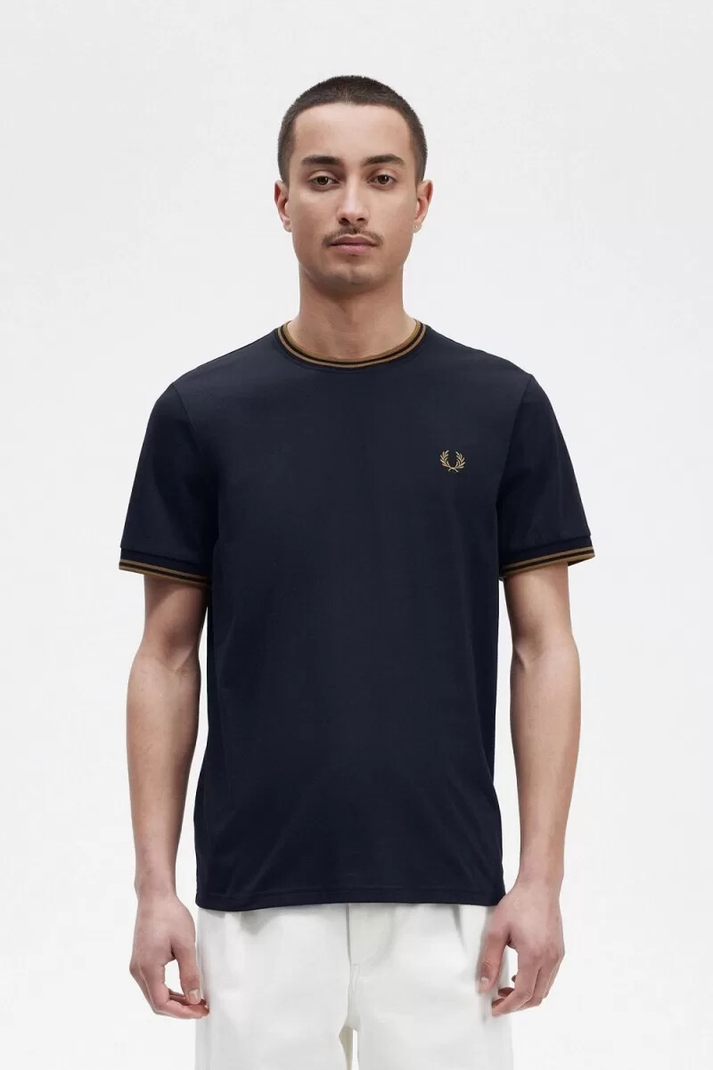 fred perry twin tipped t-shirt da uomo blu navy caffè scuro