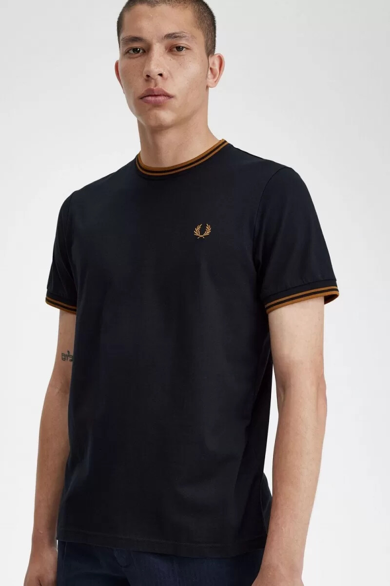 fred perry twin tipped t-shirt da uomo blu navy caffè scuro