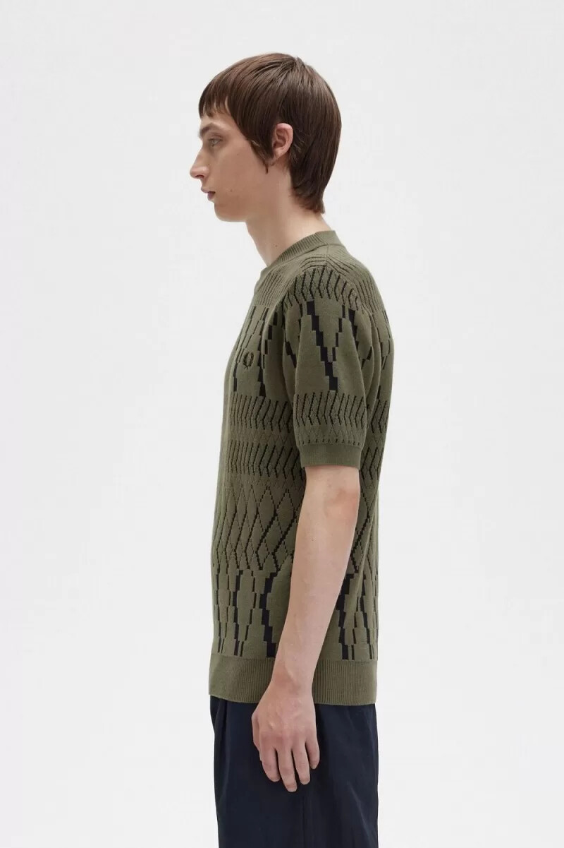 fred perry argyle panel maglia t-shirt da uomo verde uniforme