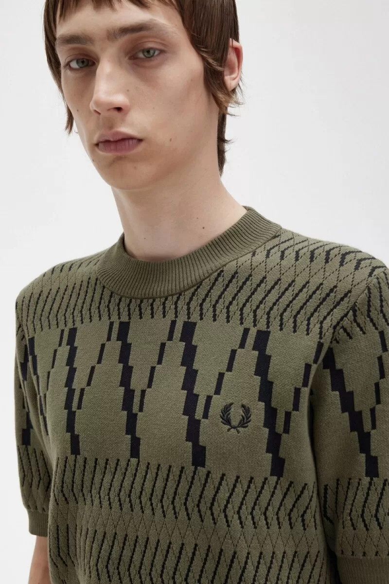 fred perry argyle panel maglia t-shirt da uomo verde uniforme