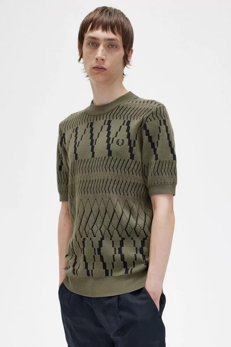 fred perry argyle panel maglia t-shirt da uomo verde uniforme