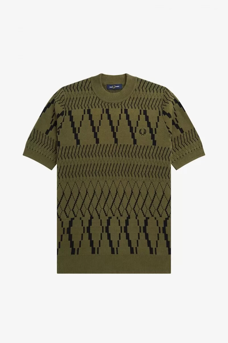 fred perry argyle panel maglia t-shirt da uomo verde uniforme