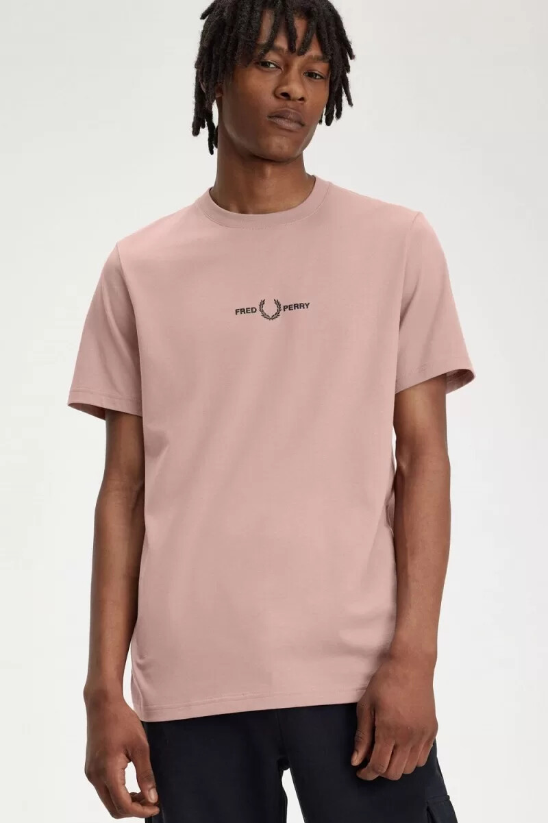 t-shirt da uomo ricamata fred perry rosa scuro