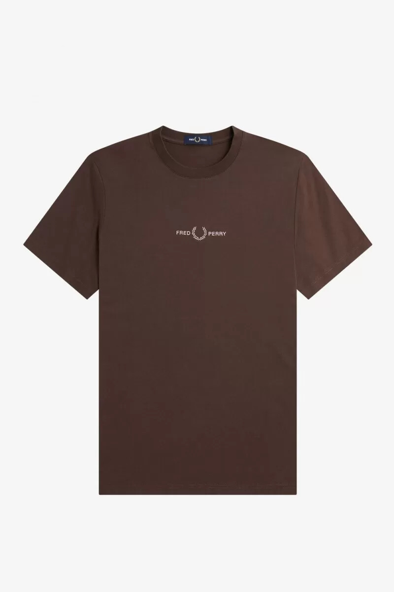 t-shirt da uomo ricamata fred perry color tabacco bruciato