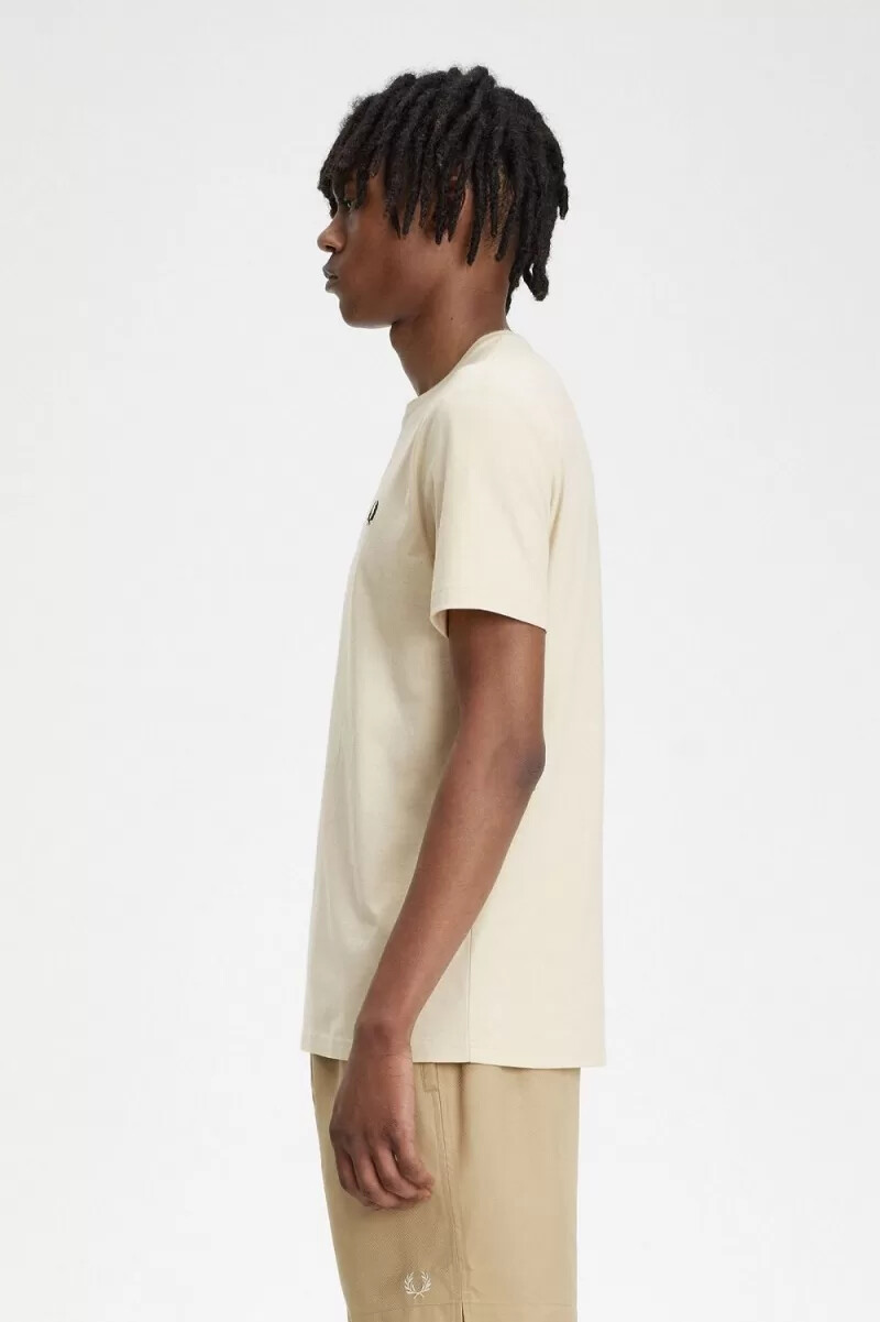 fred perry crew neck t-shirt da uomo color avena e nero