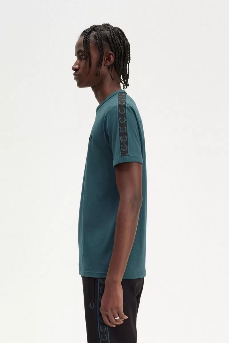fred perry contrast tape ringer t-shirt da uomo blu petrolio nero