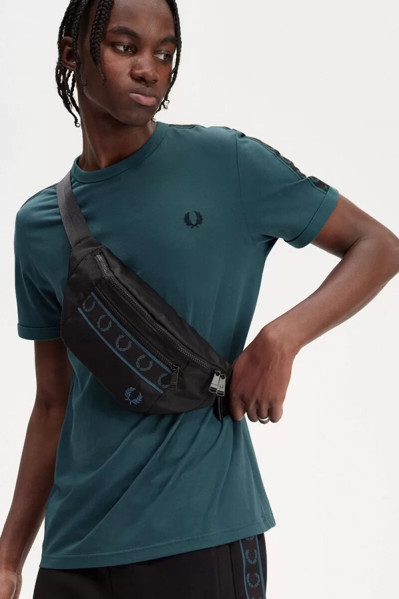 fred perry contrast tape ringer t-shirt da uomo blu petrolio nero