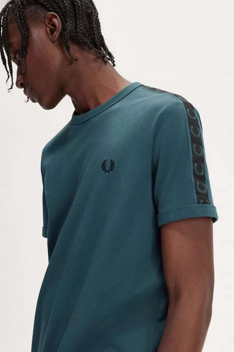 fred perry contrast tape ringer t-shirt da uomo blu petrolio nero