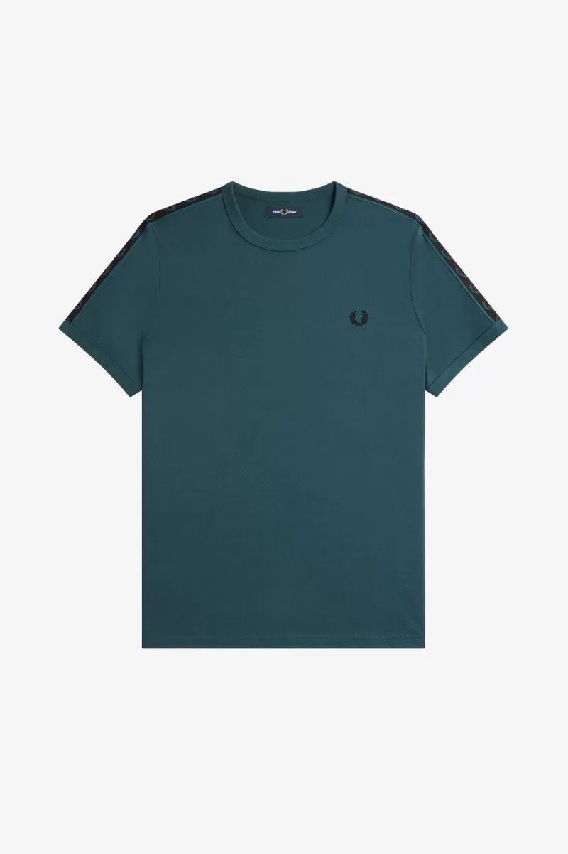 fred perry contrast tape ringer t-shirt da uomo blu petrolio nero