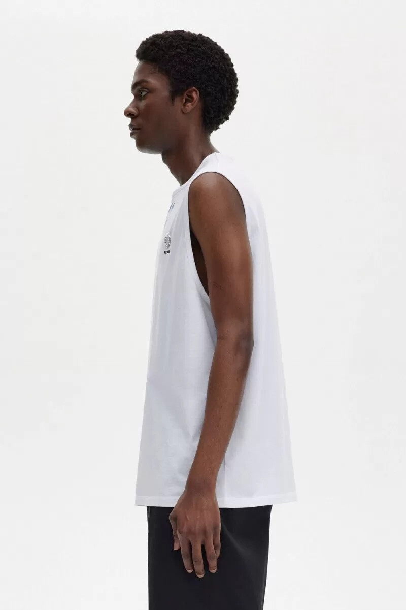fred perry t-shirt da uomo con stampa bianca