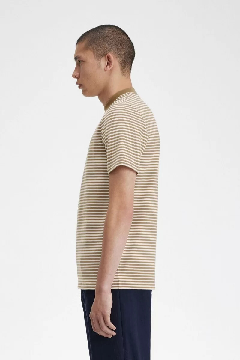 fred perry fine stripe heavyweight t-shirt da uomo bianca come la neve e verde